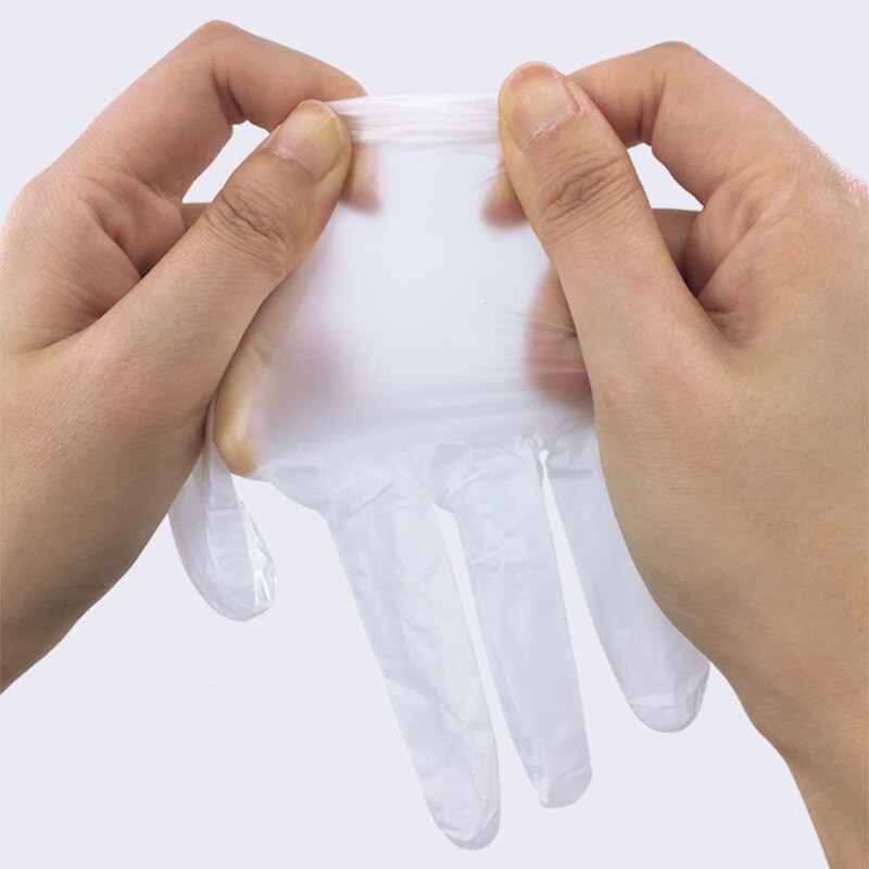 Vacclo 100 stuks transparante wegwerphandschoenen van pvc ter voorkoming van virussen, afwasbare latex tuinhandschoenen, universeel voor het schoonmaken van het huis.