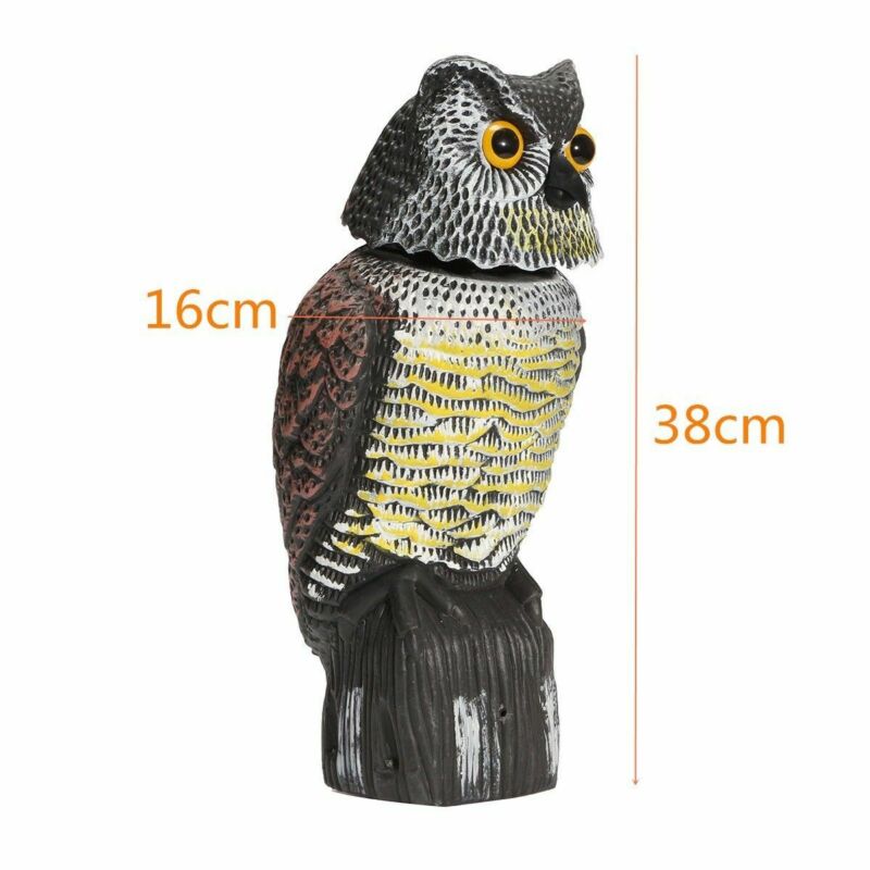 Realistic Bird Scarer Rotating Head Sound Owl Prowler Decoy Protection Repellent Pest Control Scarecrow Garden Yard