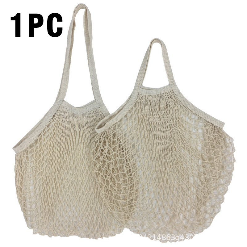 Wasbare katoenen mesh boodschappentassen Katoenen touwtassen Netto boodschappentassen Mesh tassen voor fruitopslag Herbruikbare fruit-groentezak: M / Bruin