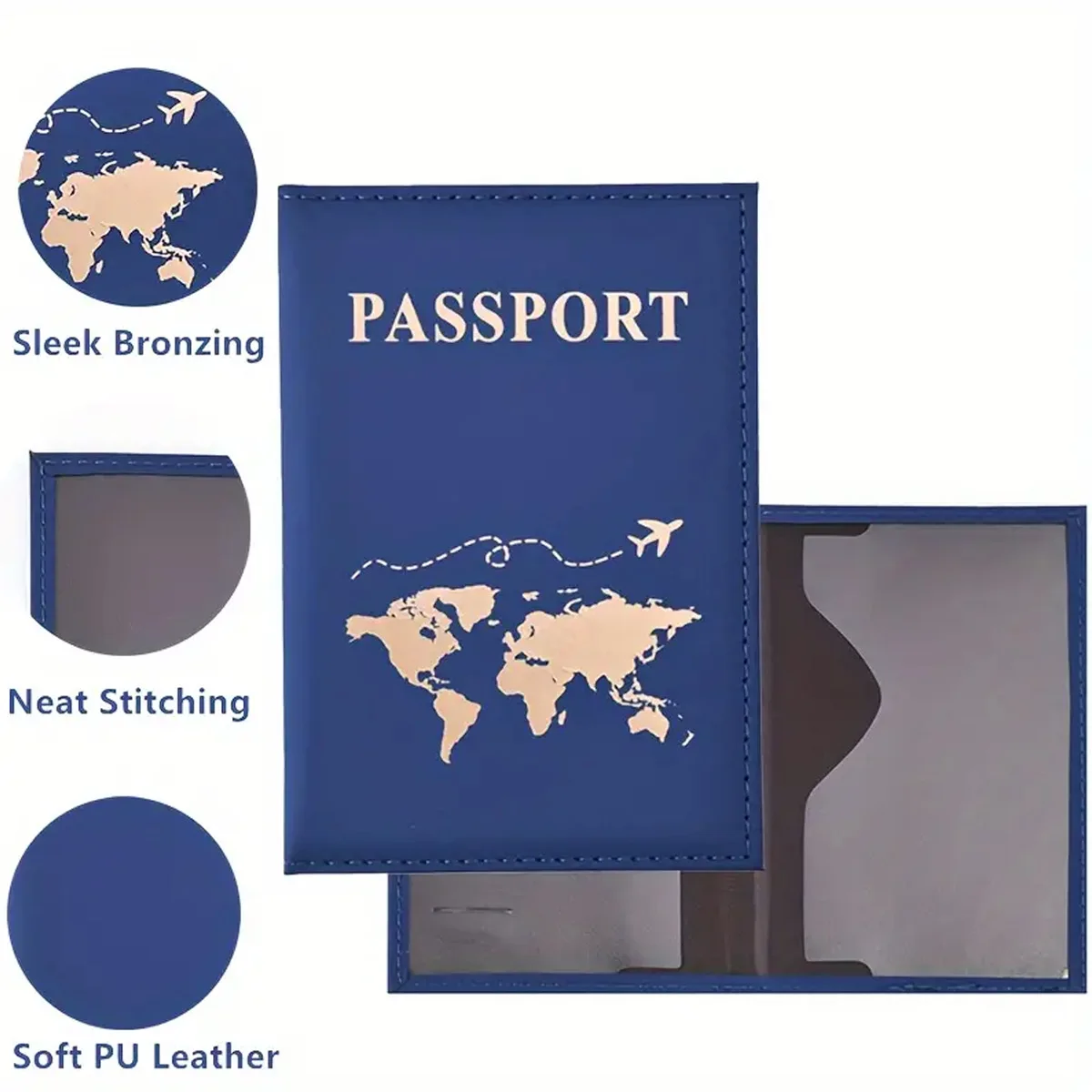 Funda dorada para pasaporte de viaje para hombre y mujer, funda de cuero PU con mapa de billetes, fundas para pasaporte, accesorios protectores para pasaporte