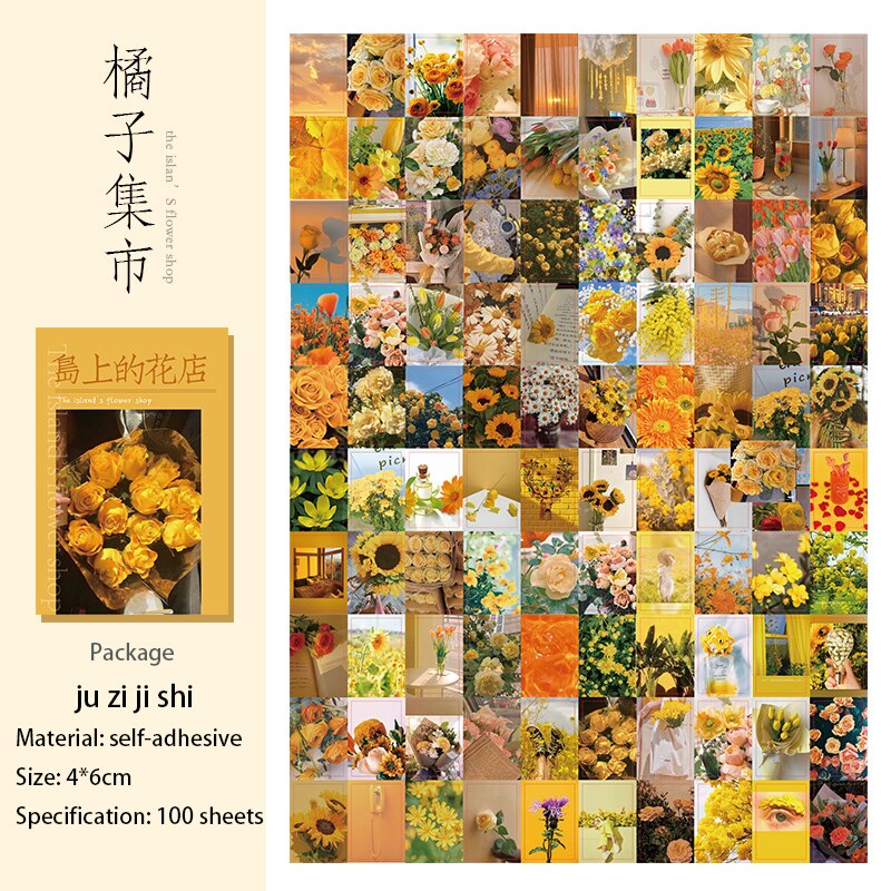 JIANWU 100 Sheets Aesthetic Flower Decorative Stickers Journal Collage Material Scrapbooking Boxed Stickers Stationery Supplies: ju zi ji shi