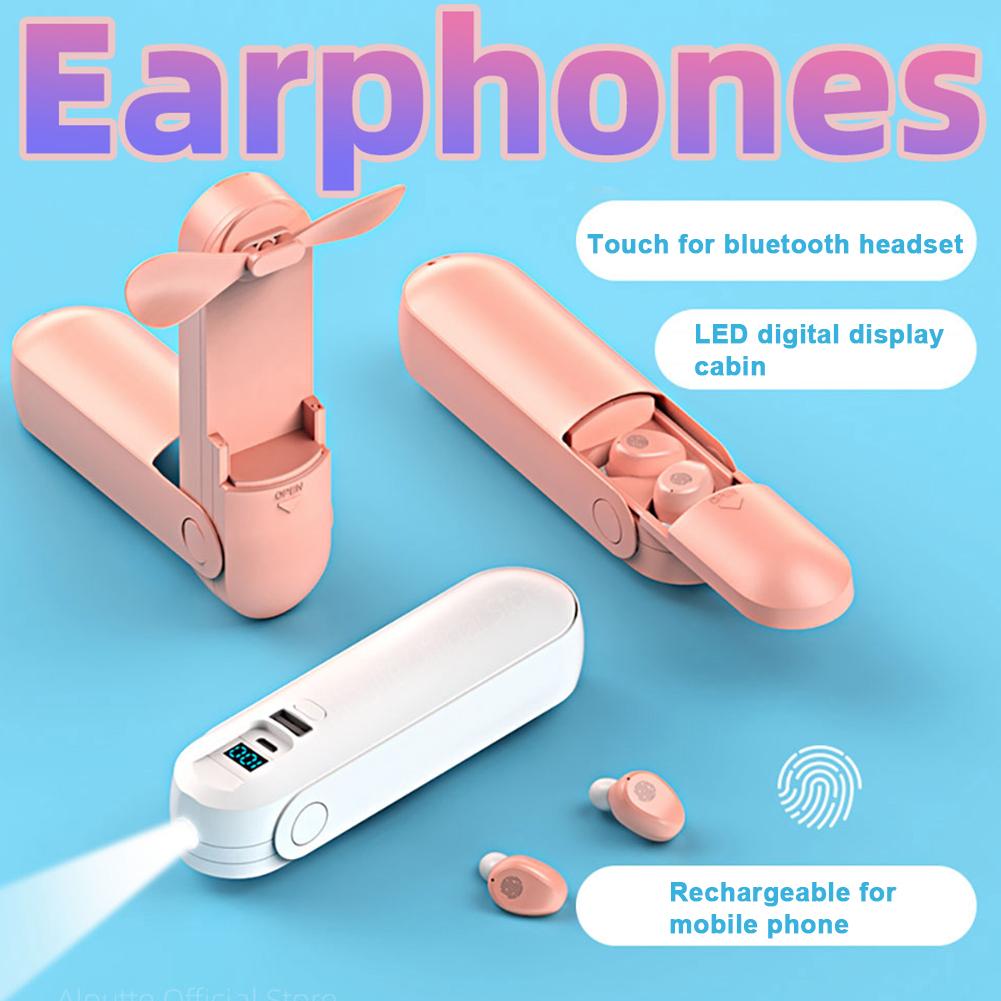 Universal Wireless Bluetooth 5.0 Earphone Headset F7 TWS Earbuds Earphones with Handheld Fan Charging Box For iPhone Xiaomi