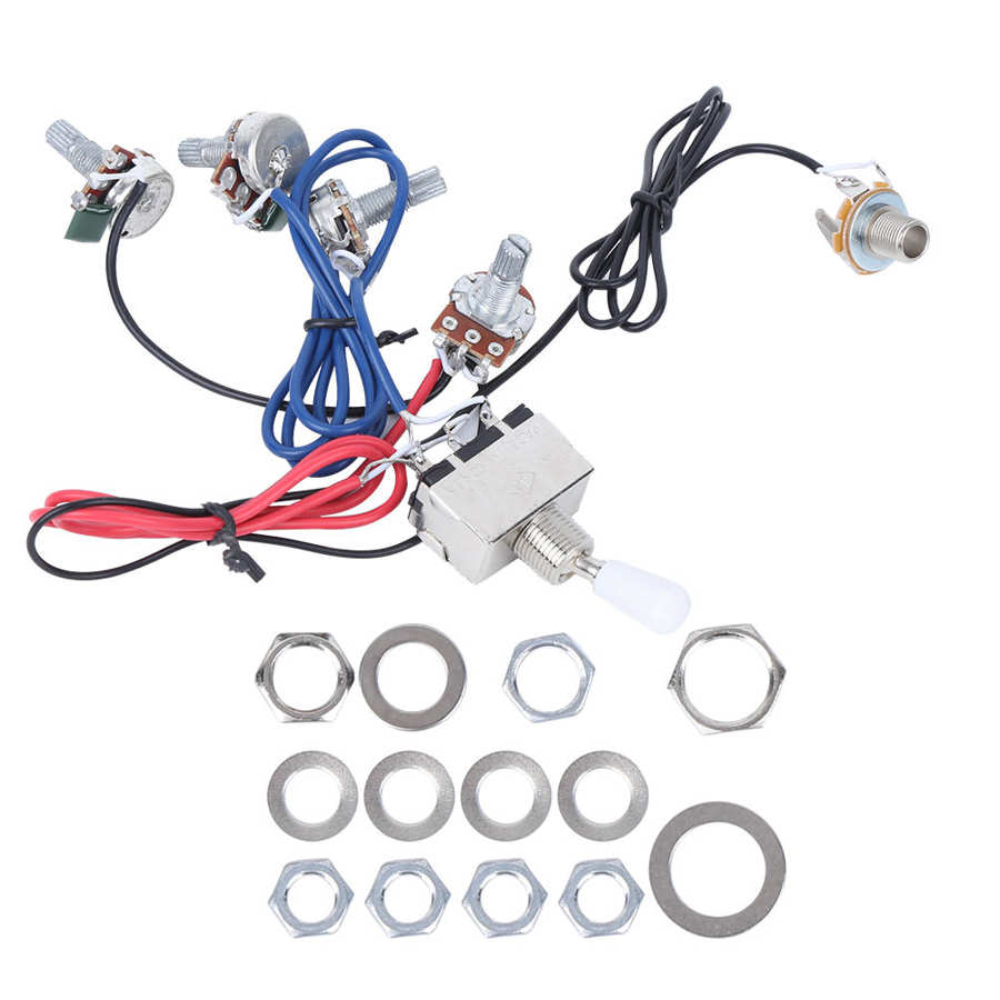 Guitar Wiring Harness Kit Prewired Harness 3 Way Switch 2V2T1J for Electric Guitar Wire Accessories: White