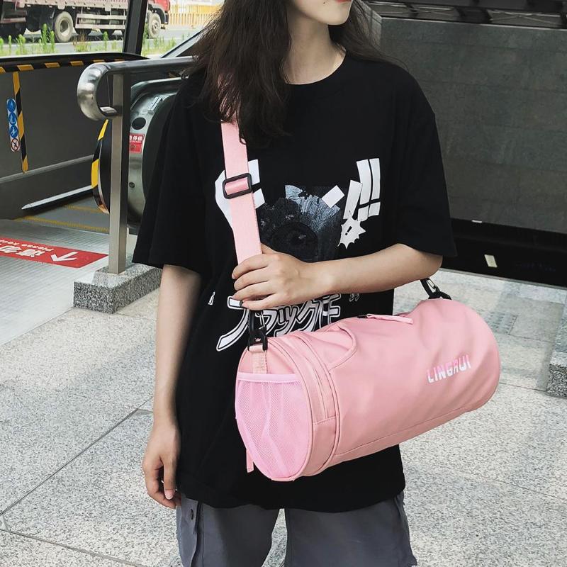 Nylon Women Men Travel Sports Gym Shoulder Bag Large Waterproof Nylon Handbags Black Pink Color Outdoor Sport Bags