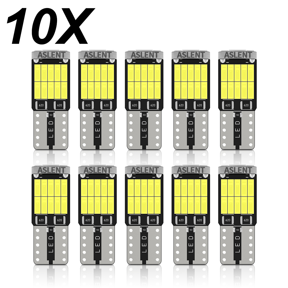 ASLENT 10x W5W T10 bombillas Led Canbus 4014 26SMD 6000K 168 194 Led 5w5 Interior del coche cúpula lectura luz de matrícula lámpara de señal