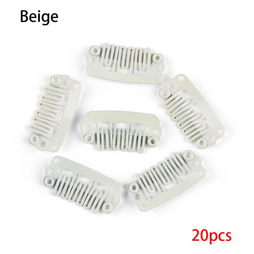Extensión de pelucas de Metal en forma de U para mujer, pinzas de presión fijas, soporte de cola de caballo, horquillas, pasadores, accesorios para el cabello de 32/28/24mm, 20 Uds.: 24mm beige