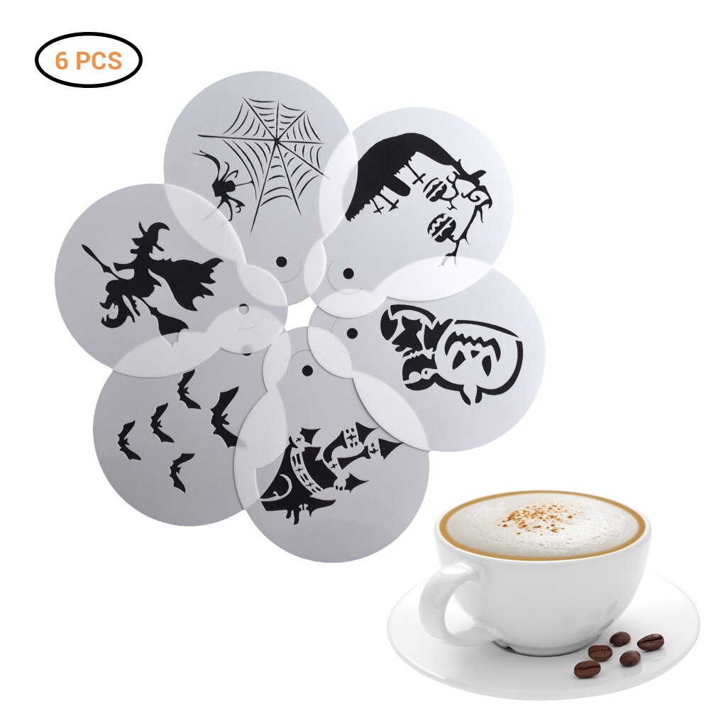 6Pcs Halloween DIY Cake Coffee Stencils Spray Molds Spider Bat Pumpkin Decorating Printing Modeling Tools Pad Duster Spray Tools: B