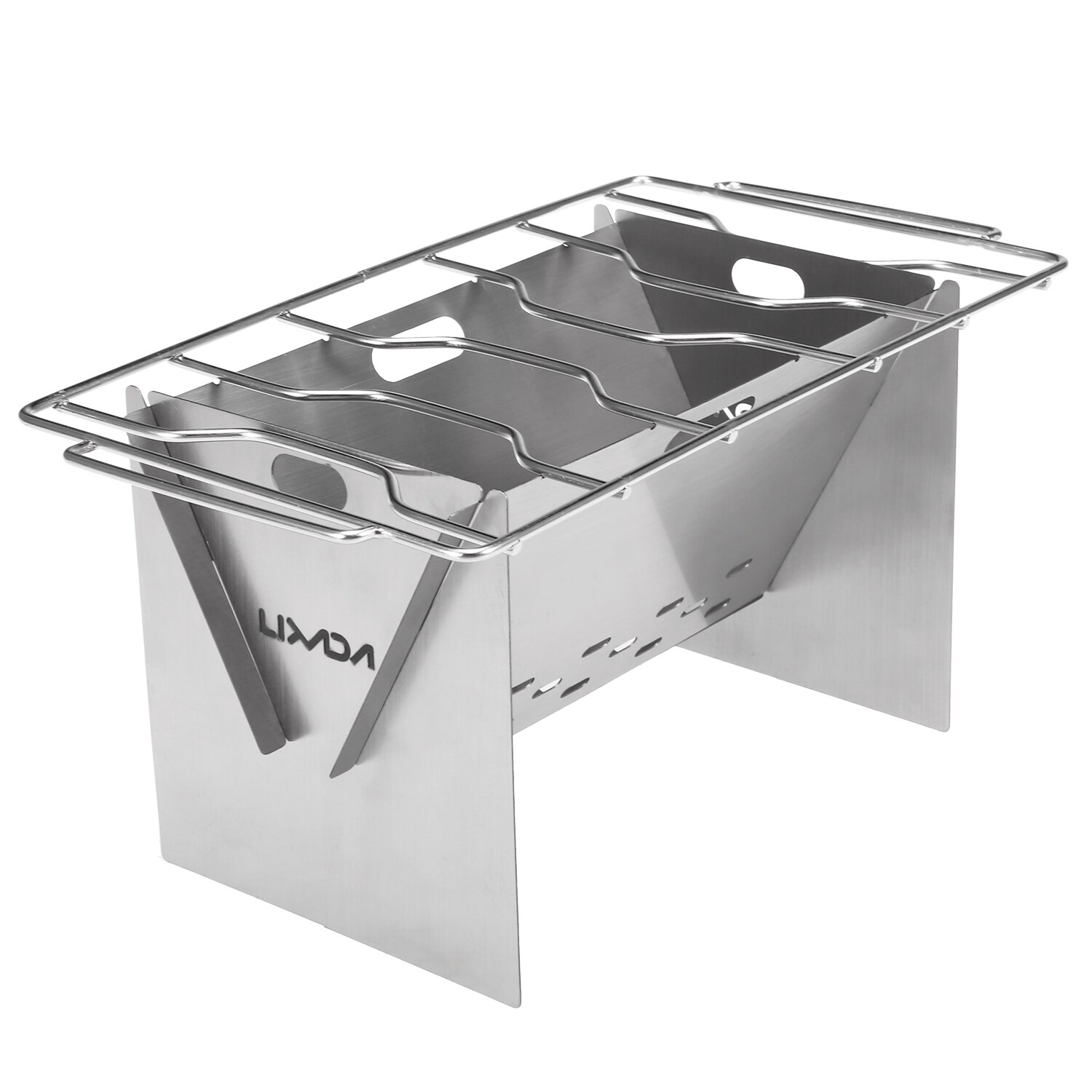 Lixada Camping Houtkachel Outdoor Draagbare Vouwen Roestvrij Staal Backpacken Kookgerei Kachel Met Grill Plaat Balg