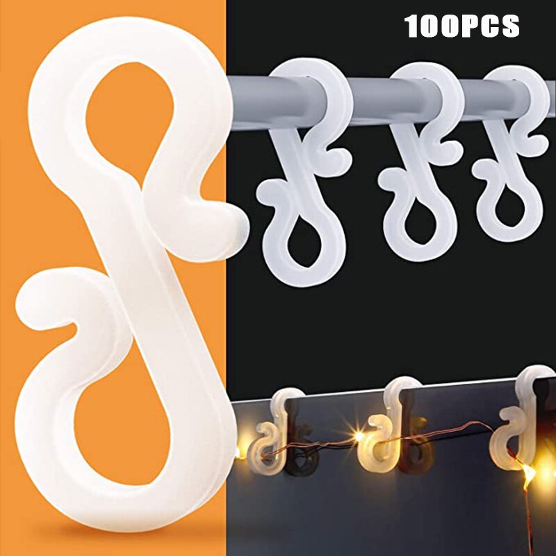 100 stuks kerst mini-goot ophanghaken van kunststof in de vorm van een s, kerstlichtclips, haak voor buiten en binnen, lichtsnoeren di: Default Title