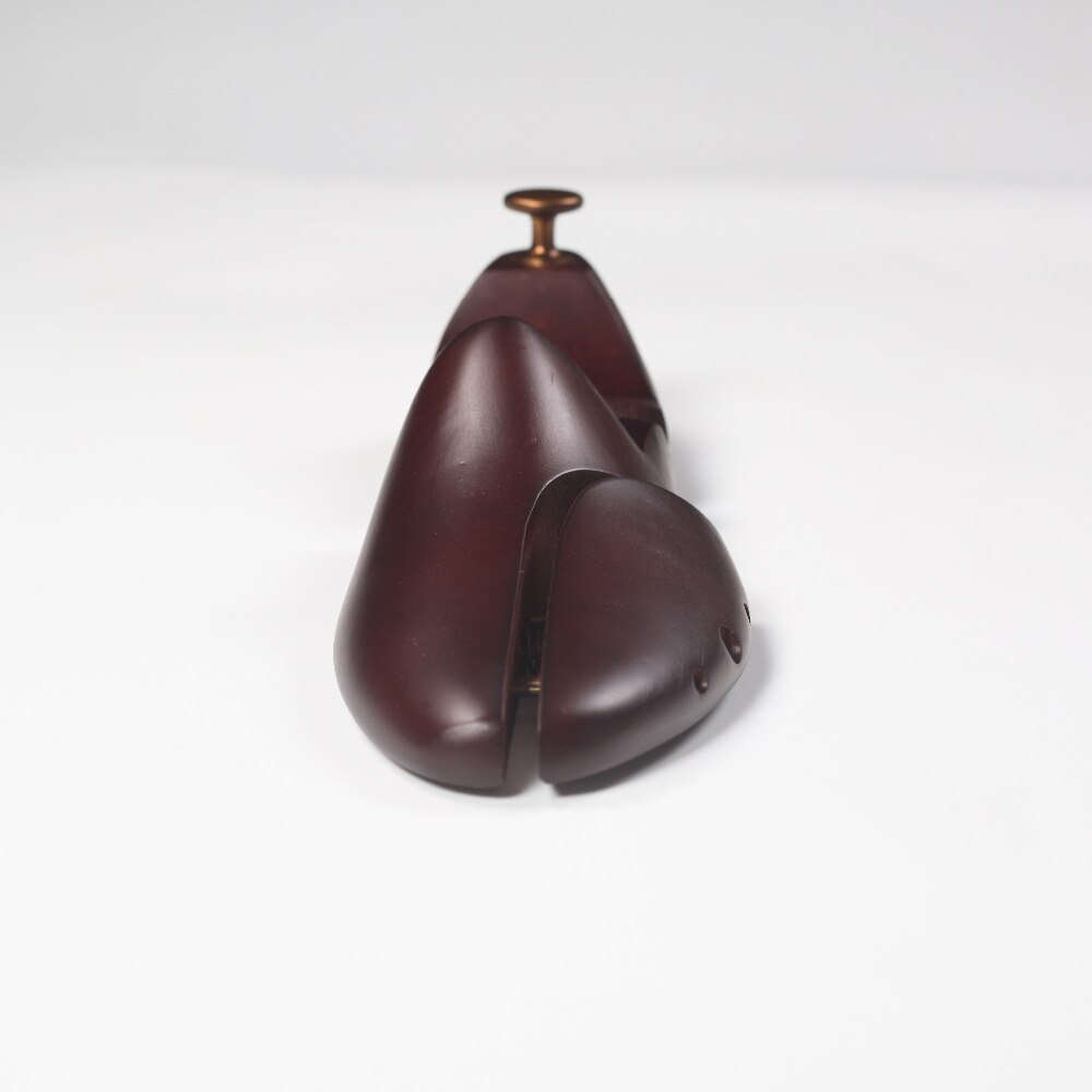 Menns seder tre sko trær metall knott justerbar sko pleie retro brun maling