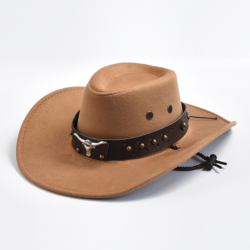 Nuevos sombreros de vaquero del oeste de gamuza Artificial, sombrero de Jazz de vaquera de caballero Vintage de borde grande, sombrero de Cosplay para de vacaciones: Caqui
