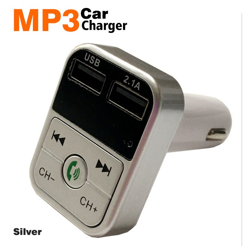 Fm-zender Draadloze Bluetooth Carkit Handsfree Car MP3 Audio Muziekspeler Dual Usb Radio Modulator Carkit 2.1A Usb lader: Silver