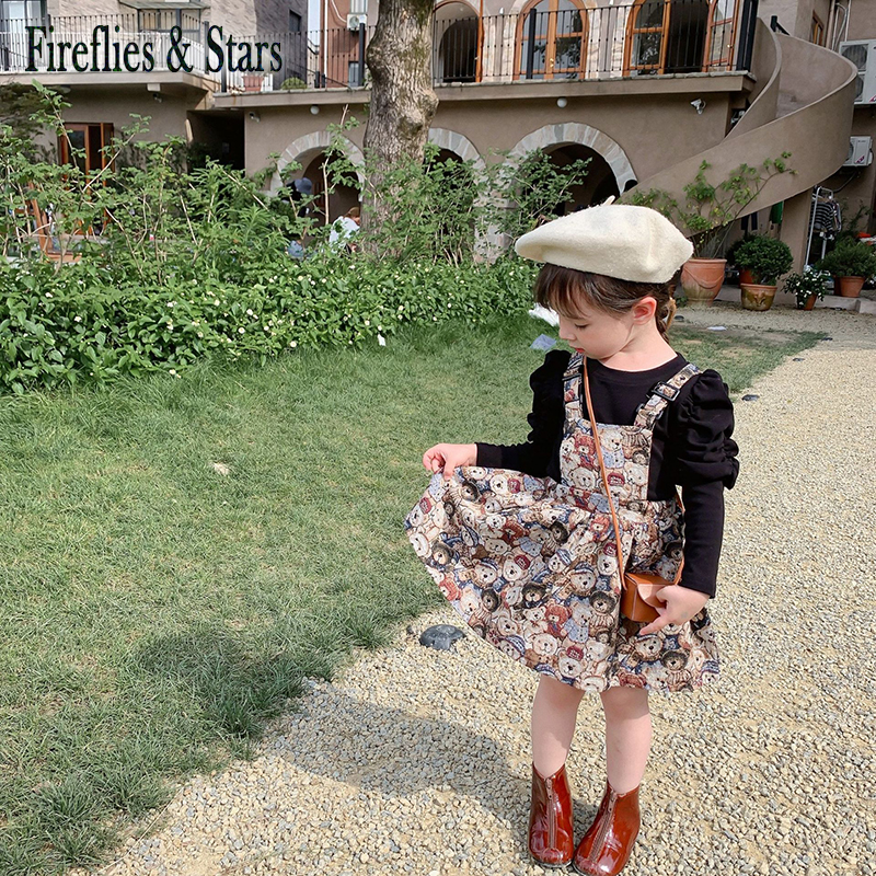 Jupe à bretelles pour filles, jupe bébé, jupe enfants, bretelles, robe enfants, dessin animé broderie, 1-7 ans, printemps automne