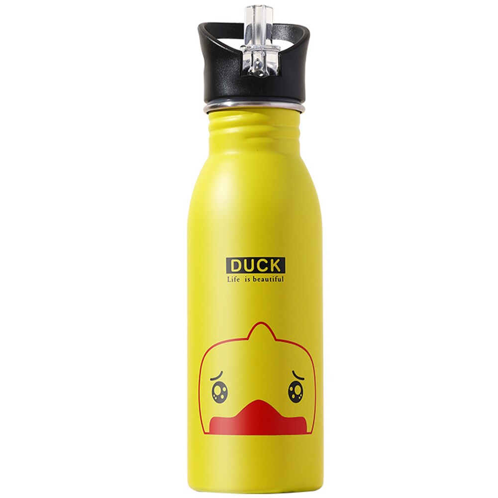500ml dyremønster rustfrit stål børn bjergbestigning kedel udendørs sport bærbar drikke søde tegneserie vandflaske halm: Gul 1