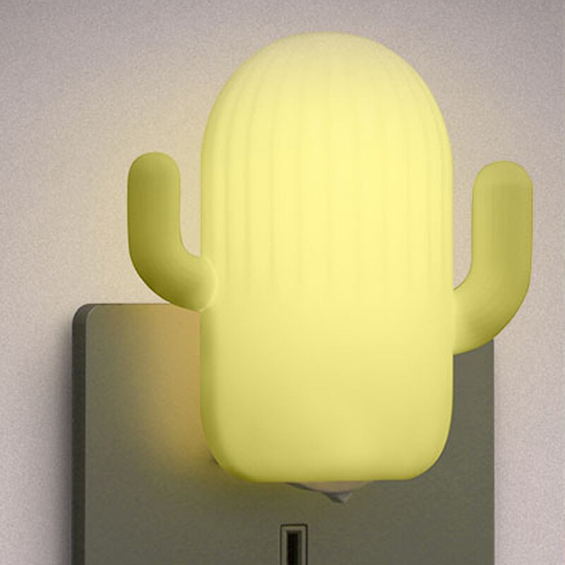 Mini Cactus Led Night Light Eu Plug Ster Licht Sensor Controle Kinderen Speelgoed Slaapkamer Bedlampje Met Baby Sleep Toy voor Kinderen: YELLOW