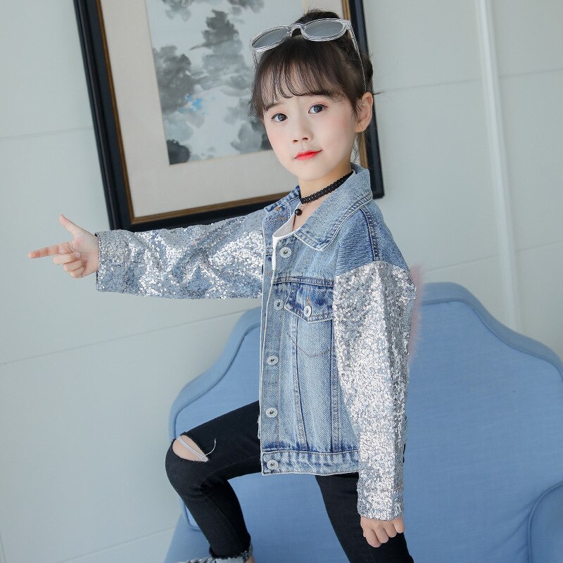 2-10Jahre freundlicher Mädchen Einhorn Jacken Herbst Mädchen Pailletten Spitzen Winter freundlicher Mädchen Denim Outwear Kleidung