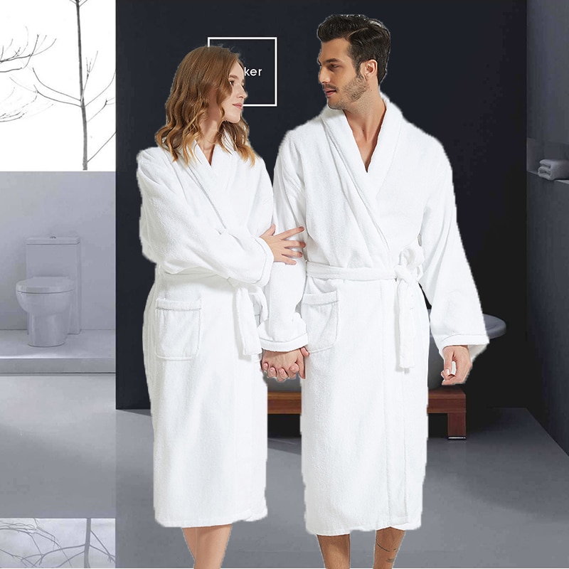 Men Bathrobe Cotton Towel Kimono Autumn Thick Warm Towel Fleece Terry Sleepwear Long Robe Hotel Spa Soft Long White Bath Robe