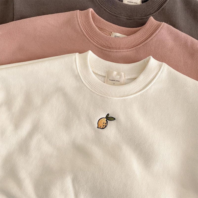 T-shirt per bambini 2021 autunno nuovo bambino felpe con cappuccio manica lunga cartone animato limone ricamo ragazzi felpe vestito Casual infantile