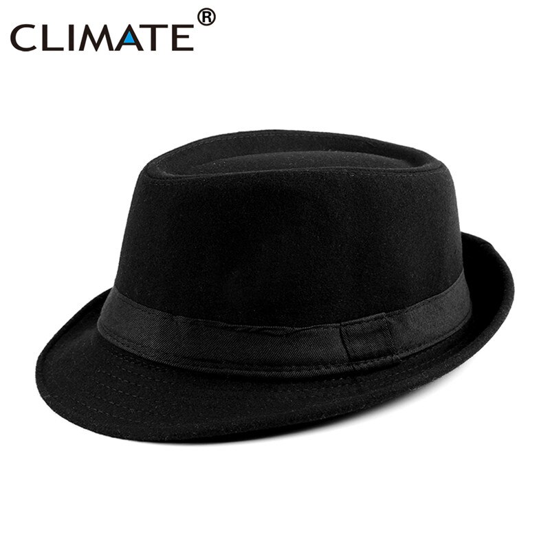 KLIMA Männer Jazz Hütte Gentry Fedora Warme Formalen Hütte für Mann Feste Winter Polyester Woll Filzhüte Kappe Schwarz Fedora Männer Hütte Kappe: Schwarz