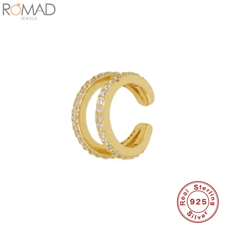 ROMAD 925 Sterling Silver Ear Cuff Earrings For Women Zircon Single Ear Clip Earring Luxury Earcuff Pendientes Earings kolczyki: Gold Color