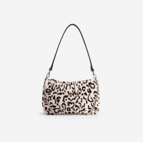 Fur Women Top-handle Bags Brand Women's Bag Leopard Plush Handbag Chain Bag and Hobos for Lady Winter: Leopard Pattern