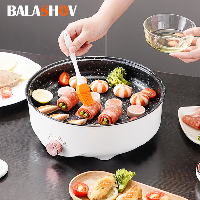 Sartén eléctrica multicocina de 220V, barbacoa casera, filete frito, tortilla de pescado, sartén antiadherente, máquina eléctrica con enchufe europeo