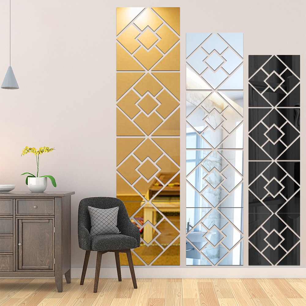 Autocollant mural miroir carré 3D, adhésif moderne en acrylique pour décoration de maison