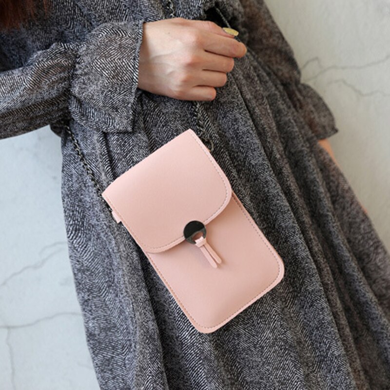 Ketting telefoon tasje helder transparant venster raakt scherm crossbody mobiele telefoon tasje  h9: Roze
