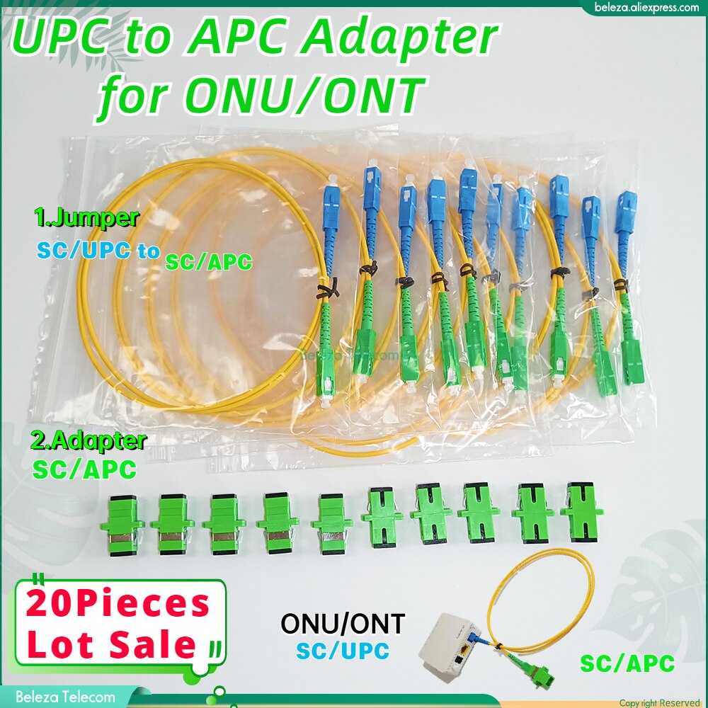 20Pcs Sc Upc-Apc Adapter Kabel Voor Onu Ont Nu Verbinding Universele Sc/Upc Naar Sc/apc 0.5M Jumper Met Apc Adapter Pak