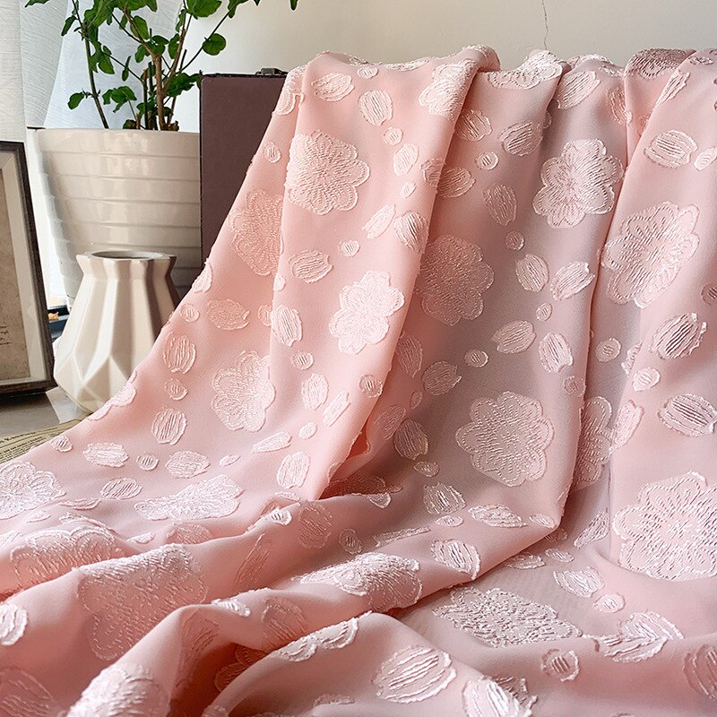Tela de gasa elástica de cuatro lados para mujer, tejido de flores de corte jacquard DIY, de Hanfu, novedad: pink