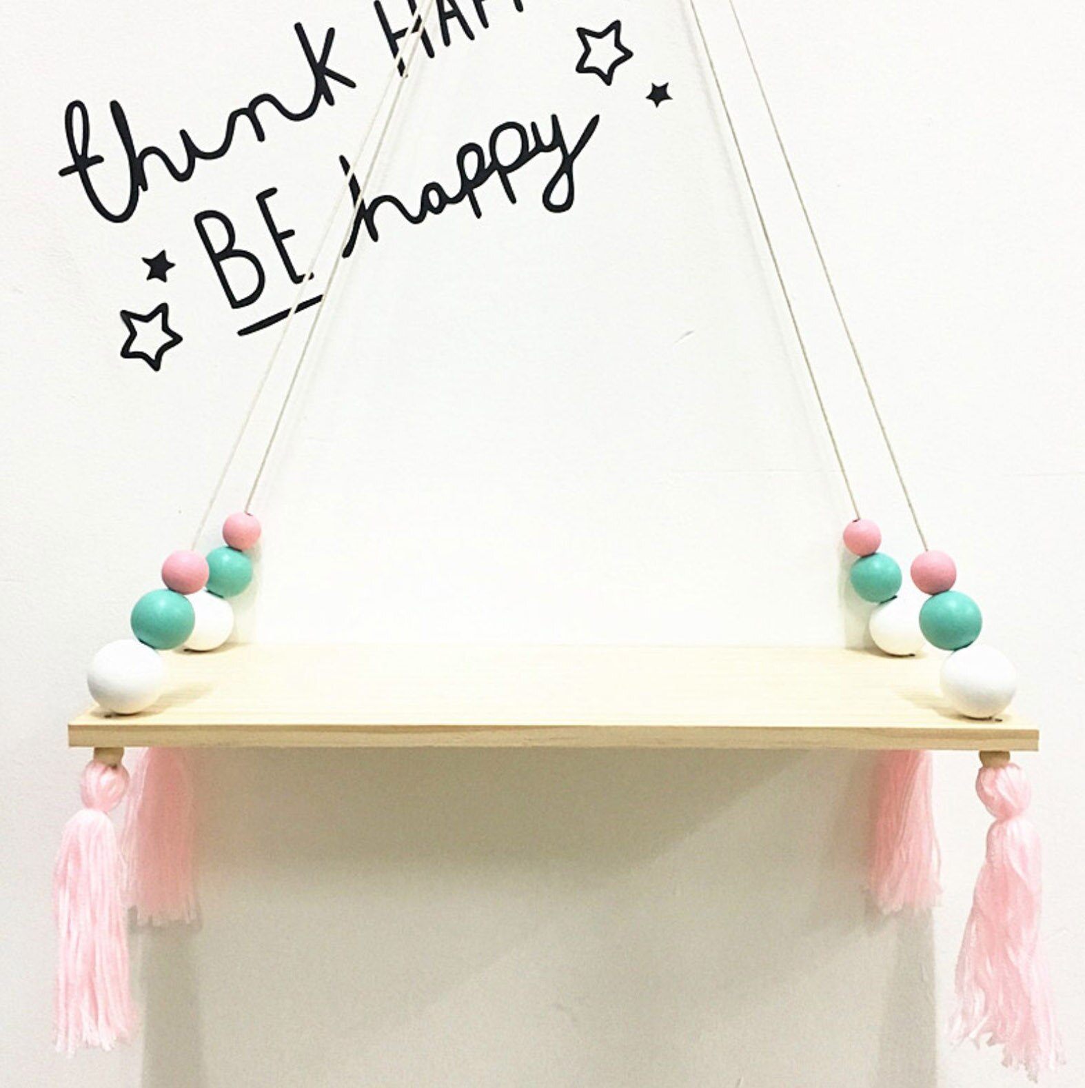 Wall Hanging Handmade Wood Rope Swing Storage Rack Kids Room Storage Holder Floating Display Shelves Wall Decoration: Dark Khaki