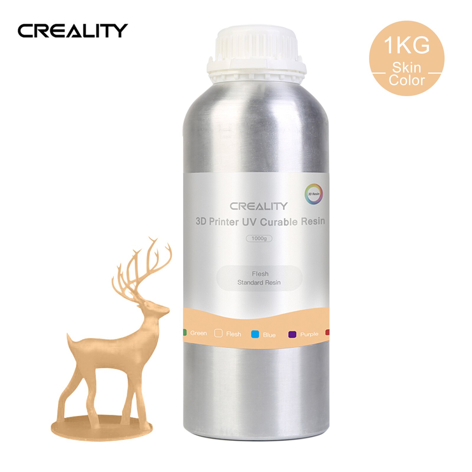 Creality 1KG 405nm Rigid Resin+ LCD Standard 90D Hardness Aluminum Bottle Liquid for HALOT/LD Series LCD Printer Animation Resin: skin color