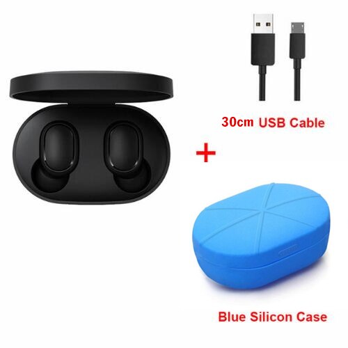 Xiaomi-auriculares Redmi Airdots 2 TWS Bluetooth 5,0, auriculares estéreo de graves con micrófono, auriculares manos libres con Control IA: add blue case cable