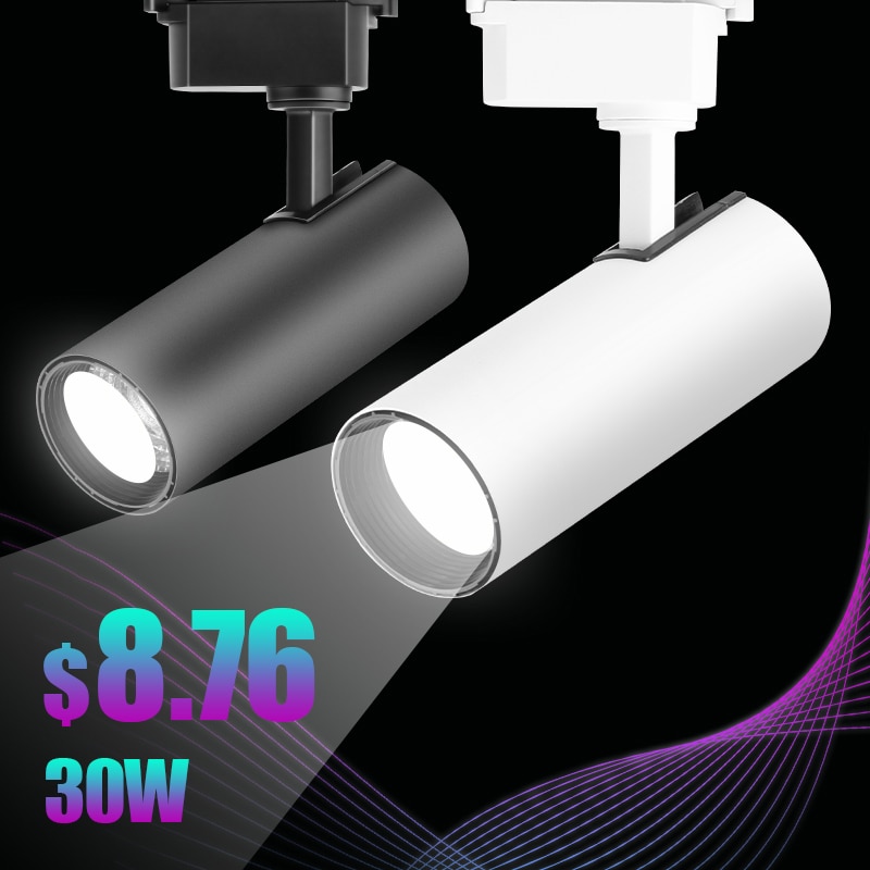 Luz de pista Led COB 30W luces de seguimiento riel de techo de aluminio 220V focos de iluminación de pista reemplazar lámparas halógenas para tienda de ropa