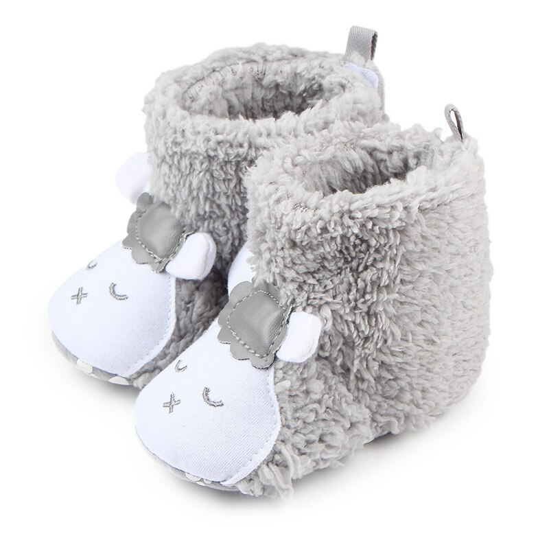 Baby Winter Warme Coral Booties Leuke Cartoon Dier Stijl Fleece Snowboots Non Slip Peuter Babyschoenen: Grijs / 13CM