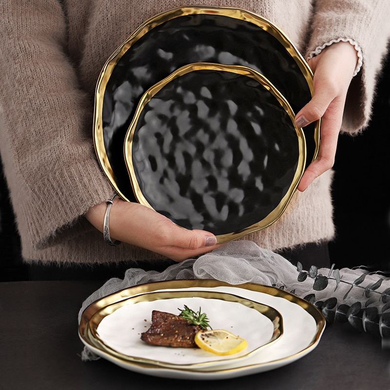 Plato de cena de porcelana minimalista Color sólido West-plato de comida postre Plato decorativo de cerámica de lujo platos hogar