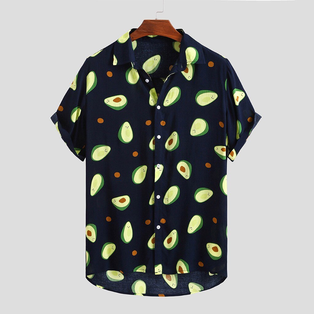 Couleur fluorescente hommes chemise été respirant hawaïen chemise Camisa Masculina décontracté homme avocat imprimé grande taille Streetwear