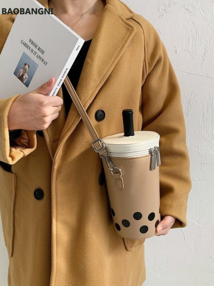 Neue Europäische und Amerikanische Lustige Persönlichkeit Weibliche Stroh Milchig Tee Tasse Pu Bote Tasche Nette Kontrast Farbe Schulter Tasche