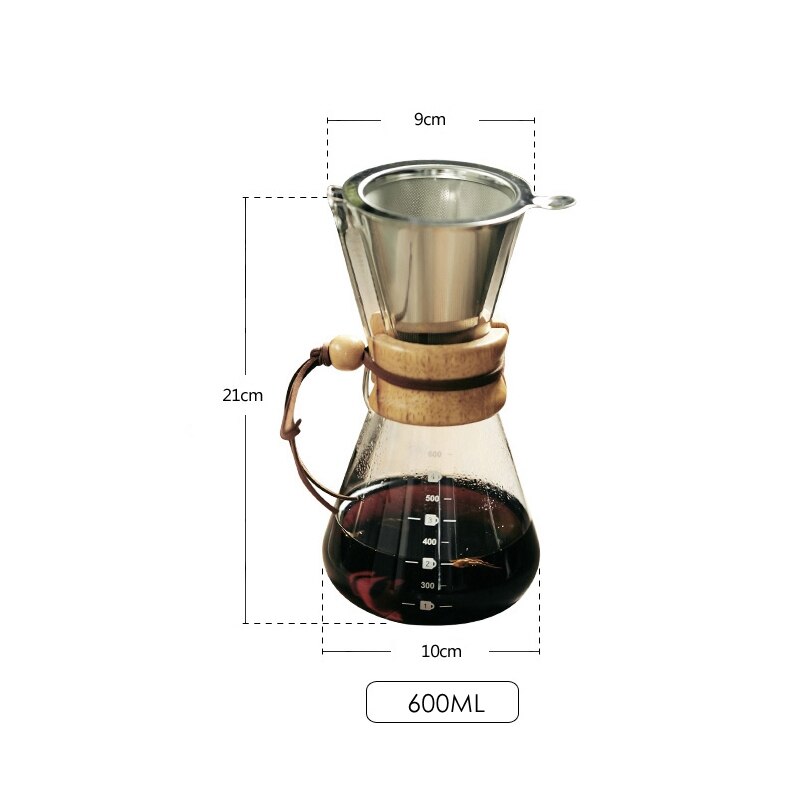 400ML/600ML Glass Coffee Pot High-temperature Resistant Coffee Maker Espresso Moka Coffee Machine With Stainless Steel Filter: 600ML