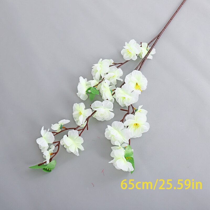 Artificial Flowers Peach Blossom Non-woven Fabrics Flower Branch Bedroom Dining Table Shopping Mall Office Bar Decoration: 65cm white 1 Pcs