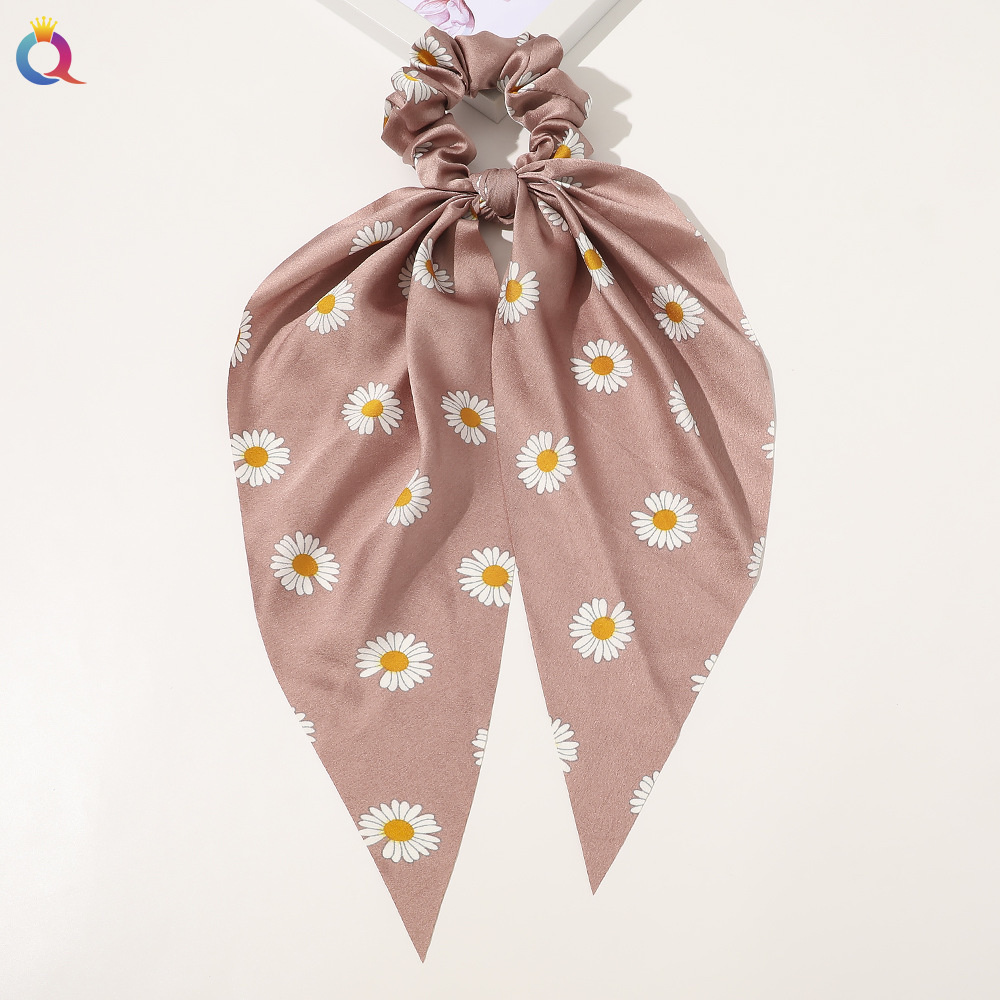 Floral Print Scrunchies Chiffon Bow Elastic Hair Bands Women Hair Ties Rubber Bands Ponytail Scarf Hair Accessories: MULTI