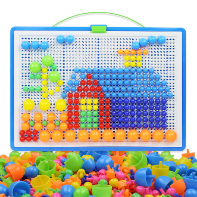 296Pcs KINDEREN SPEELGOED Paddestoel Nagels Puzzel Spel Creatieve Mozaïek Pegboard Educatief Speelgoed voor Kinderen puzzel doos: Default Title