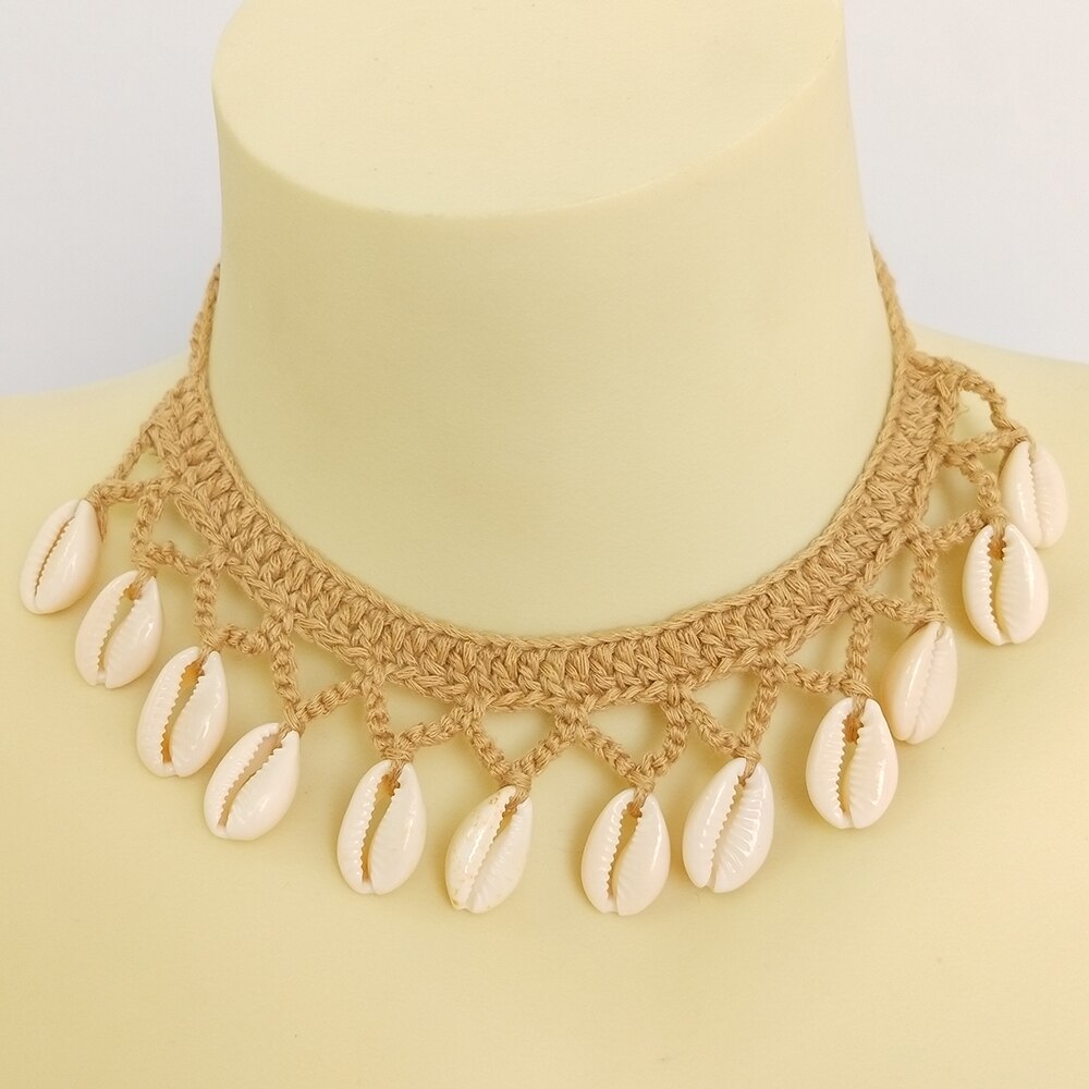 Buy 2 Get 30% Off Girl Cute Sea Shell Choker Necklace Crochet Bohemian Beach Tassel Necklace Shell Chain For Women Pendant