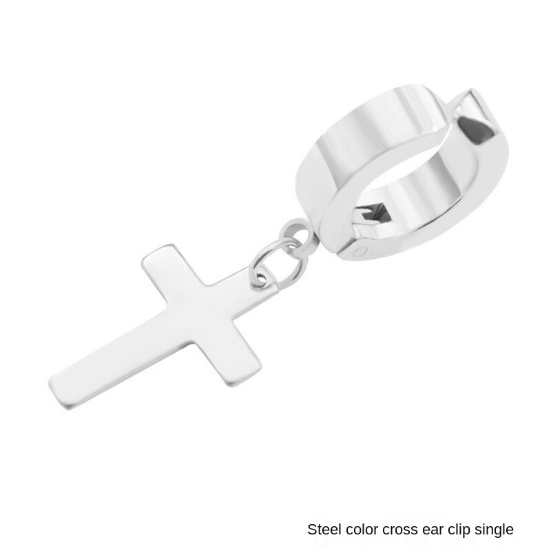 1 Pcs Rvs Clip Op Non Piercing Oorbellen Voor Vrouwen Mannen Zwarte Goud Kleur Cross Gothic Punk Rock Pendiente: style2silver