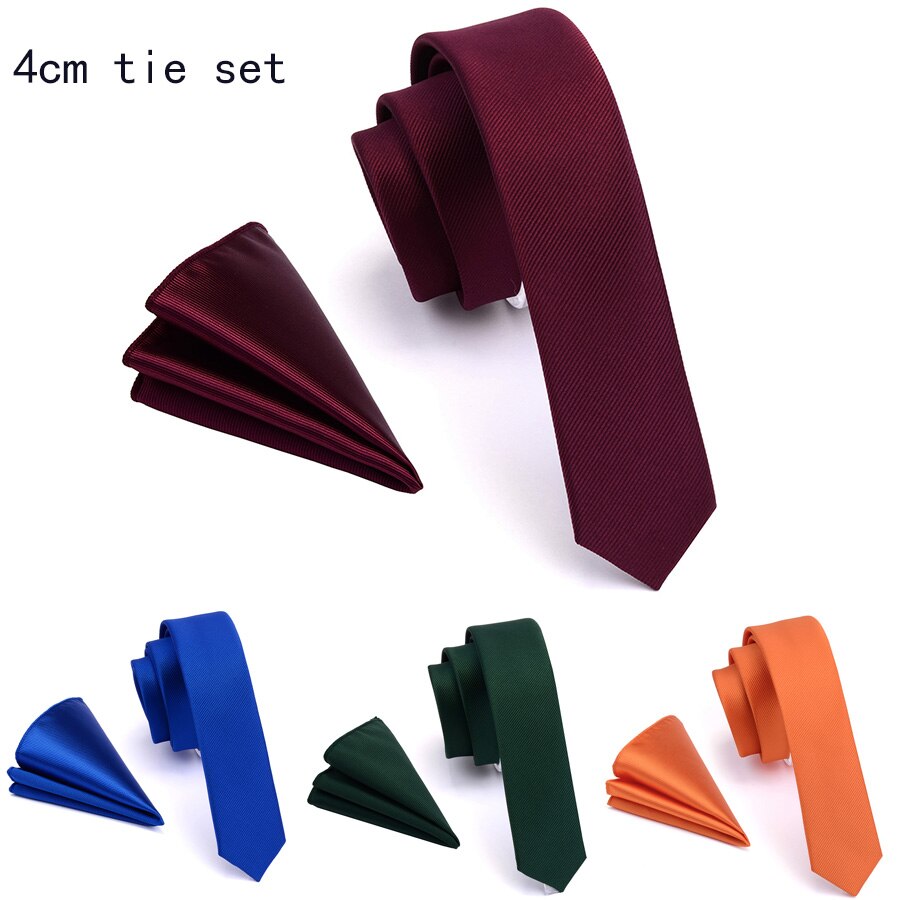 Ricnais-Corbata ajustada de 4cm para hombre, conjunto de pañuelo de Color liso rojo y amarillo, para y boda