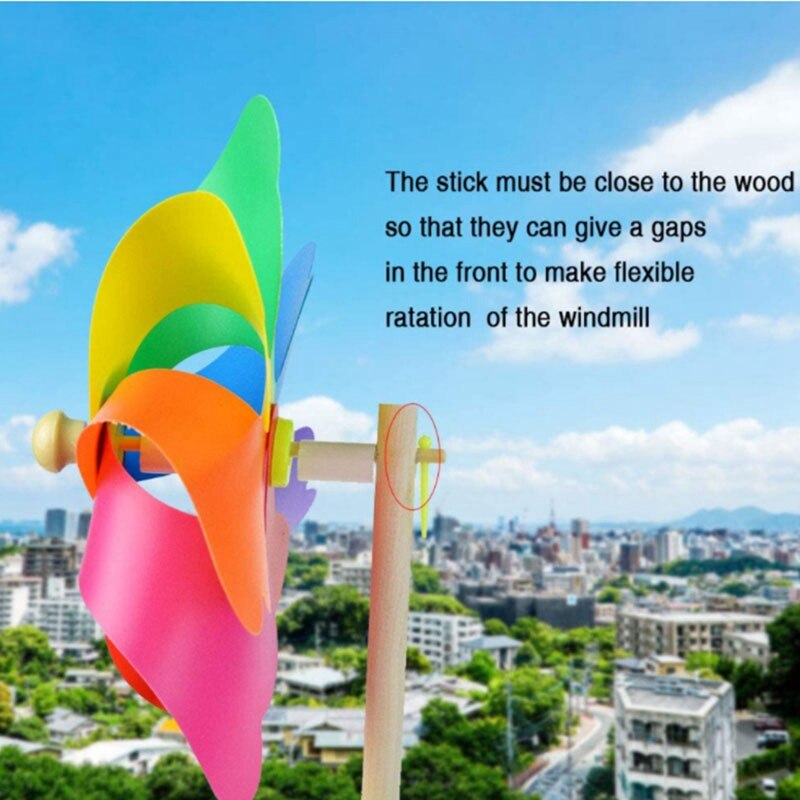 10Pcs Wooden Stick Pinwheels,Windmill Party Pinwheels DIY Pinwheels Set for Kids Toy Garden Lawn Party Decor