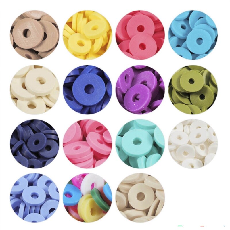 Clay Beads Multi Colors Flat Round Polymer Clay Beads with Pendant Charms Kit and Roll Elastic Strings for DIY