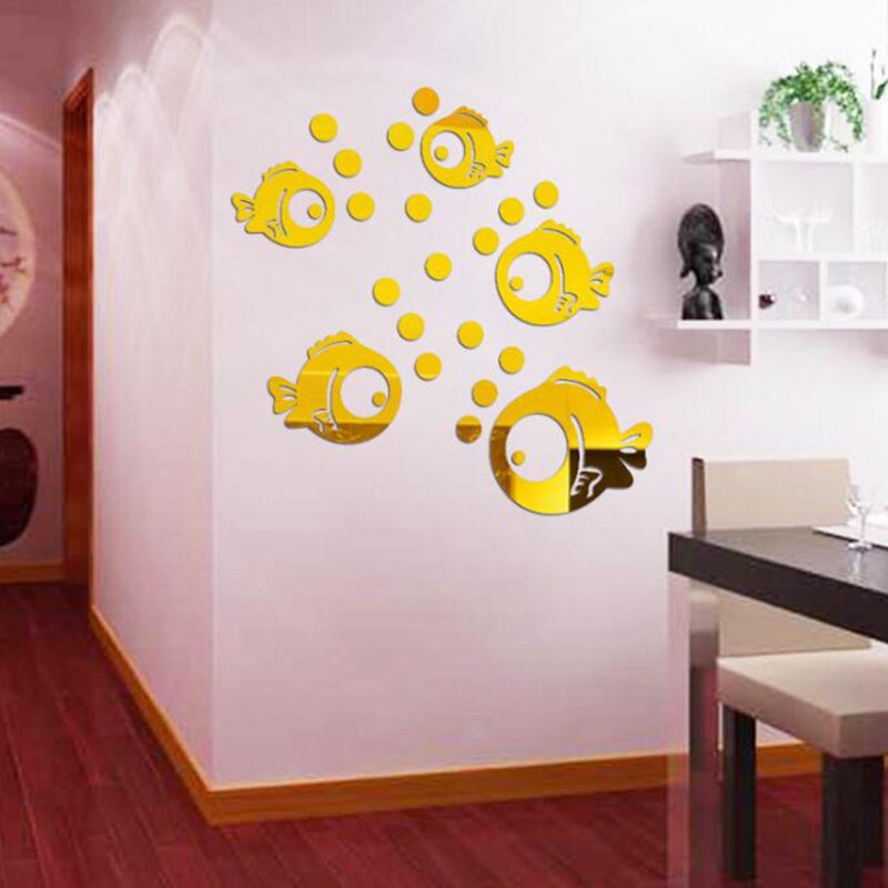 2Sets Creatieve Acryl Spiegel Muursticker Diy Bubble Vis Sticker Leuke Cartoon Vis Muursticker Home Decoratie