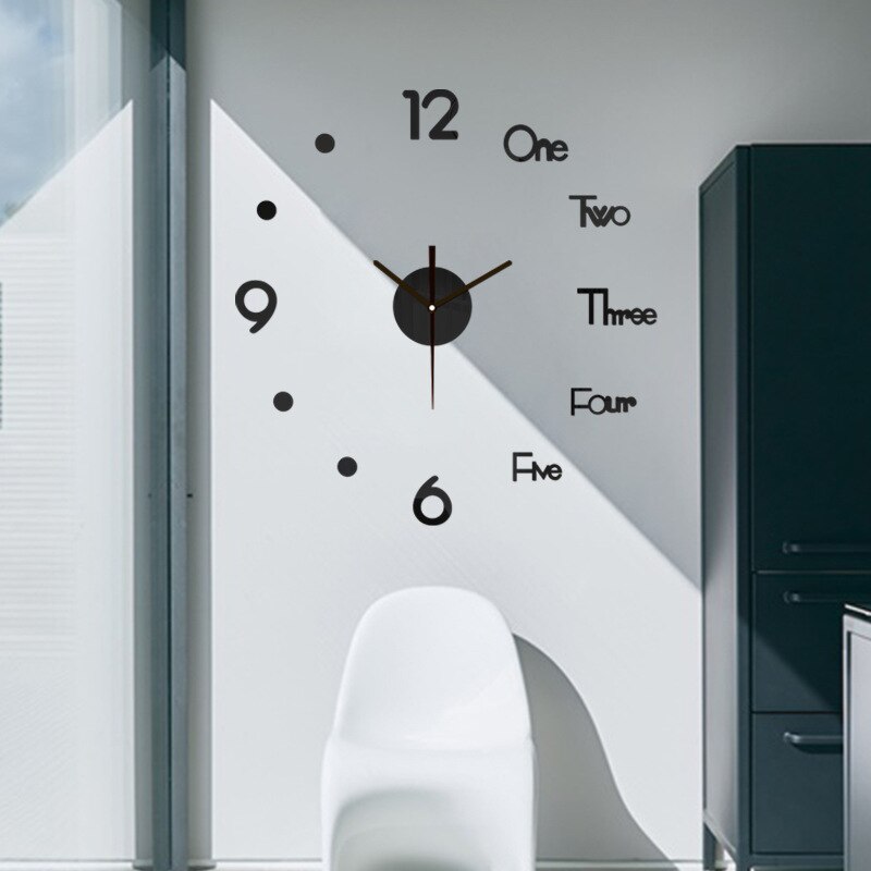 Large Wall Clock 3D DIY Stickers Modern Acrylic Mirror Quartz Needle Home Kitchen Living Room Decoration Mechanism