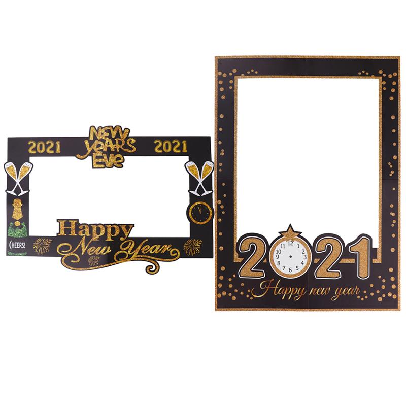 2Pcs Happy Year Photo Booth Props Year Party Props Supplies Photo Frame
